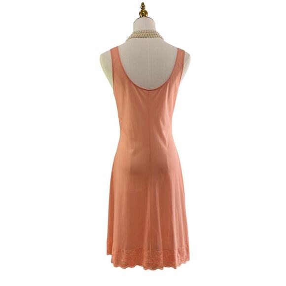 Vintage 60s Huber Romantic Pinup Peach Soft Nylon Lacy Full Slip Dress Size S/M - Picture 11 of 14